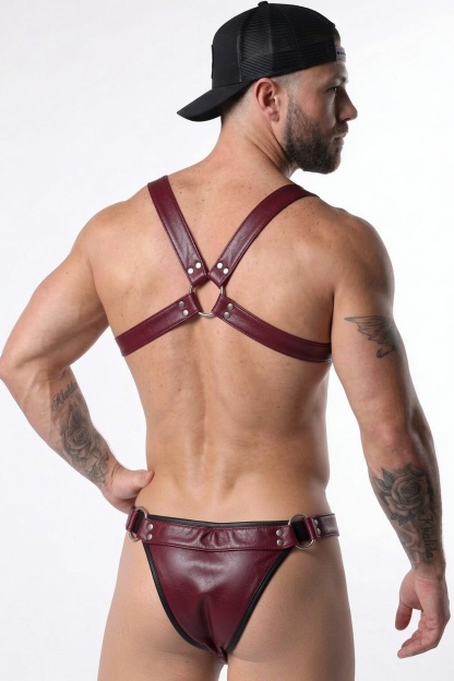 Joylgbt Burgundy Leather Chest Harness