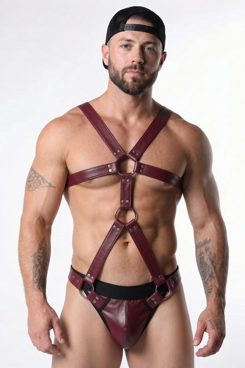 Joylgbt Burgundy Leather Chest Harness