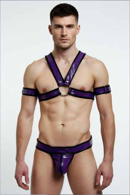 Men’s Glossy Color-Block Harness Brief Set