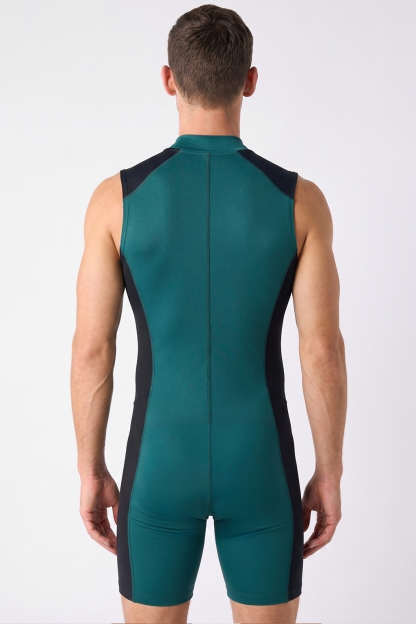 Men’s Deep Teal Zip-Front Sleeveless Bodysuit 