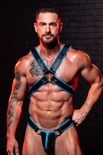 Joylgbt Black & Blue PU Leather Harness Set