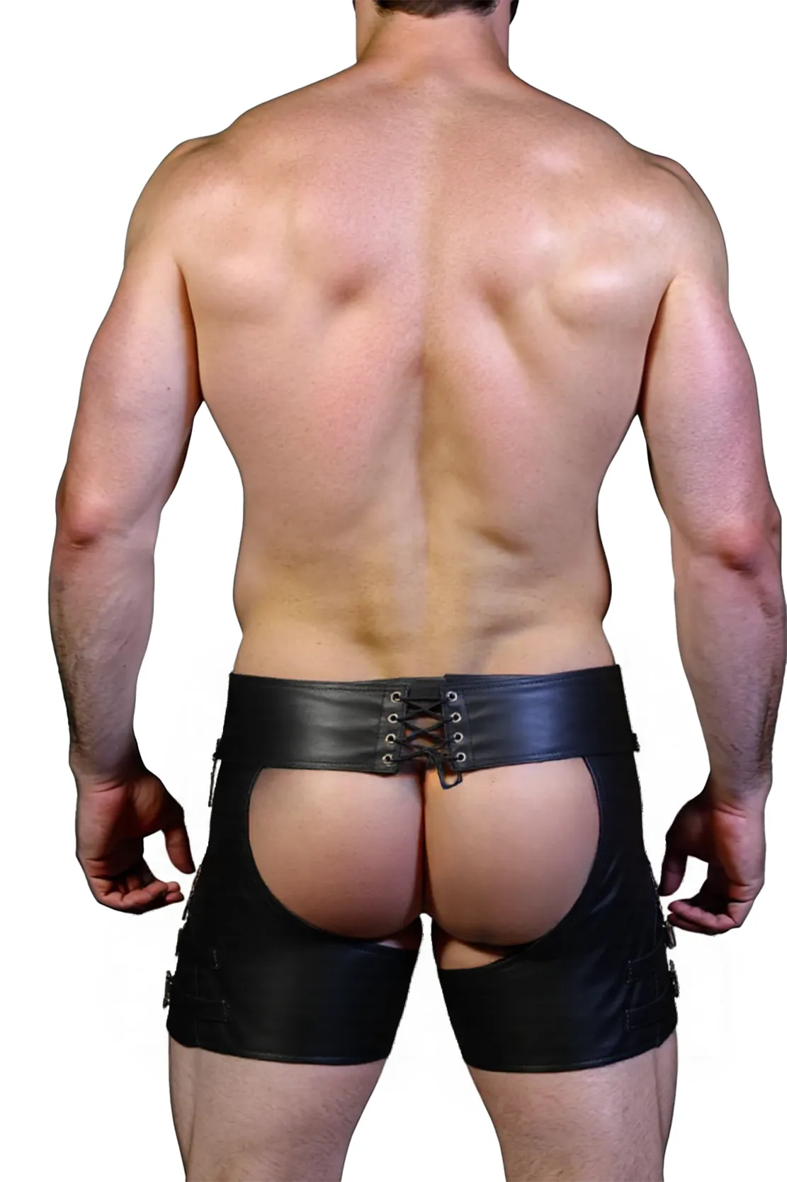 Men's Leather Buckled Shorts - Sleek and Edgy Look