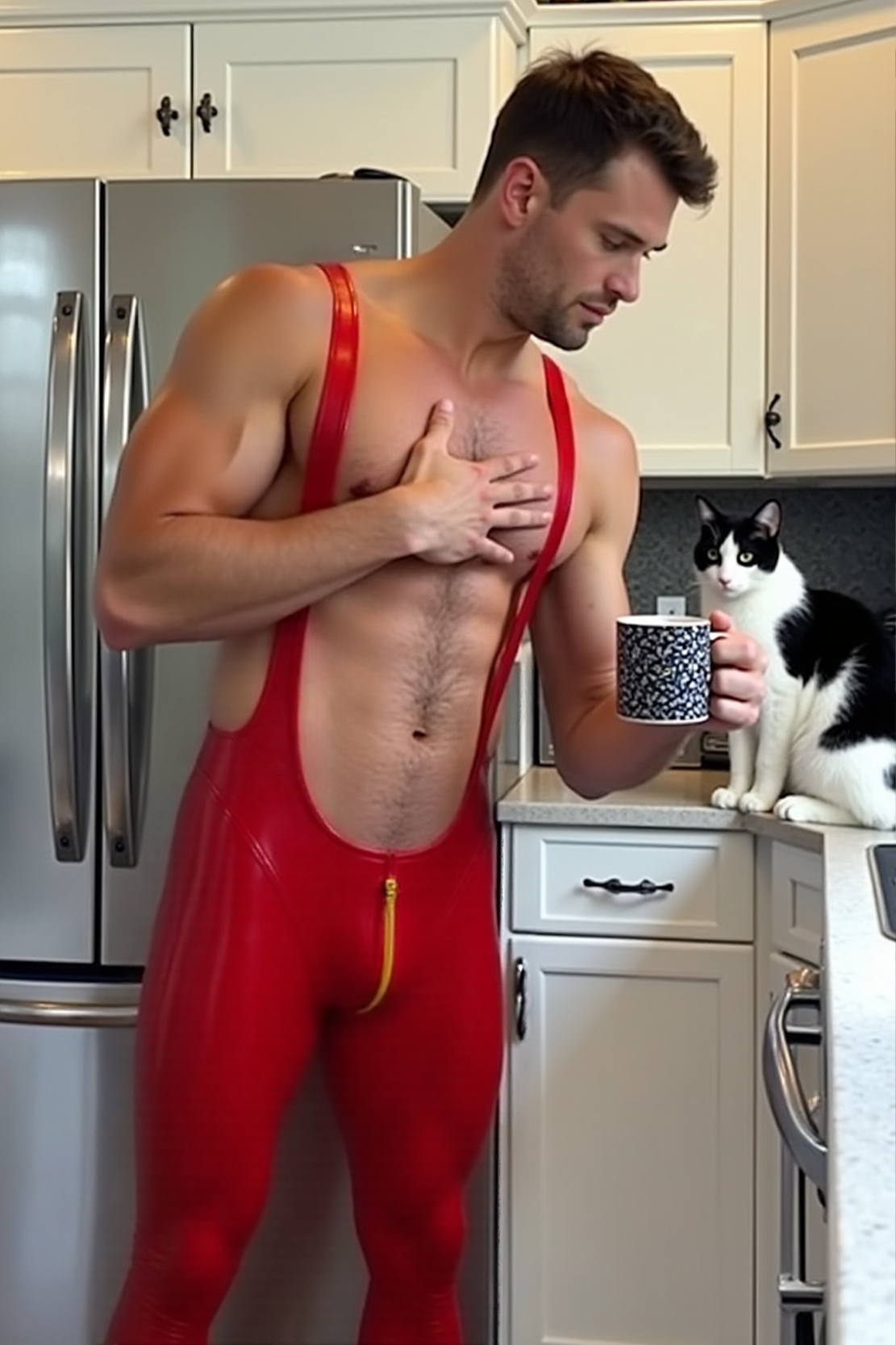 Joylgbt Black & Red Two-Tone Glossy Bodysuit