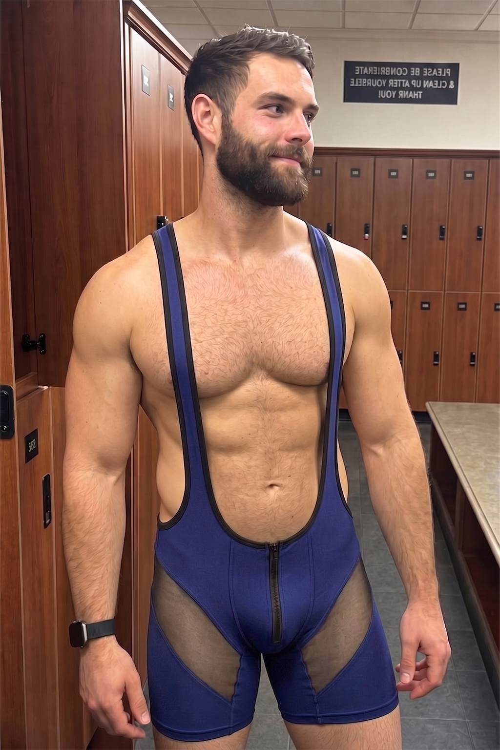 Joylgbt Blue Deep-V Zip Wrestling Singlet
