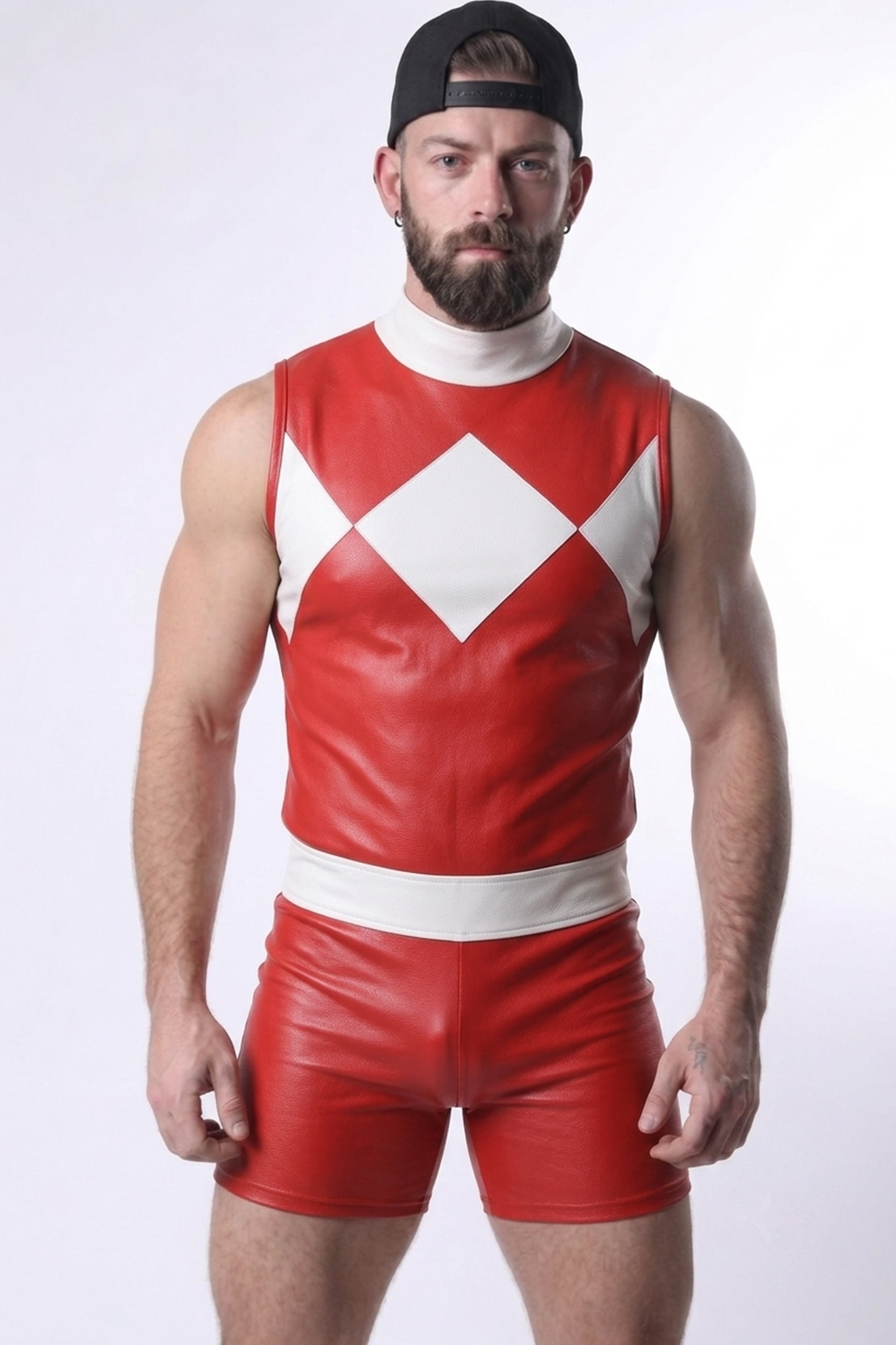 Joylgbt Red & White Colorblock Sleeveless Bodysuit Set