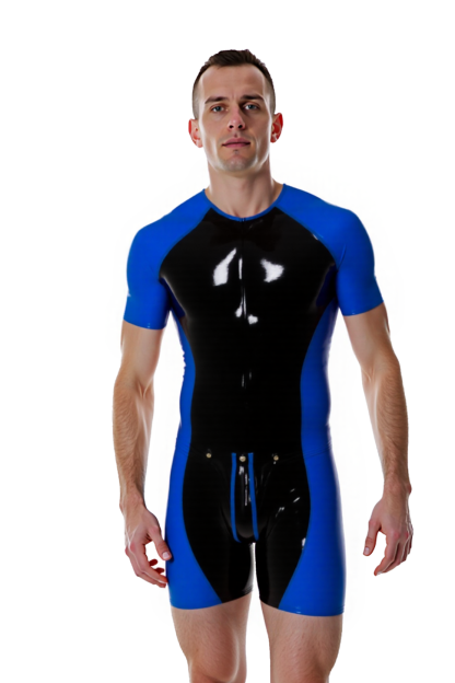 Joylgbt Men's Two-Tone Blue & Black Leather Bodysuit