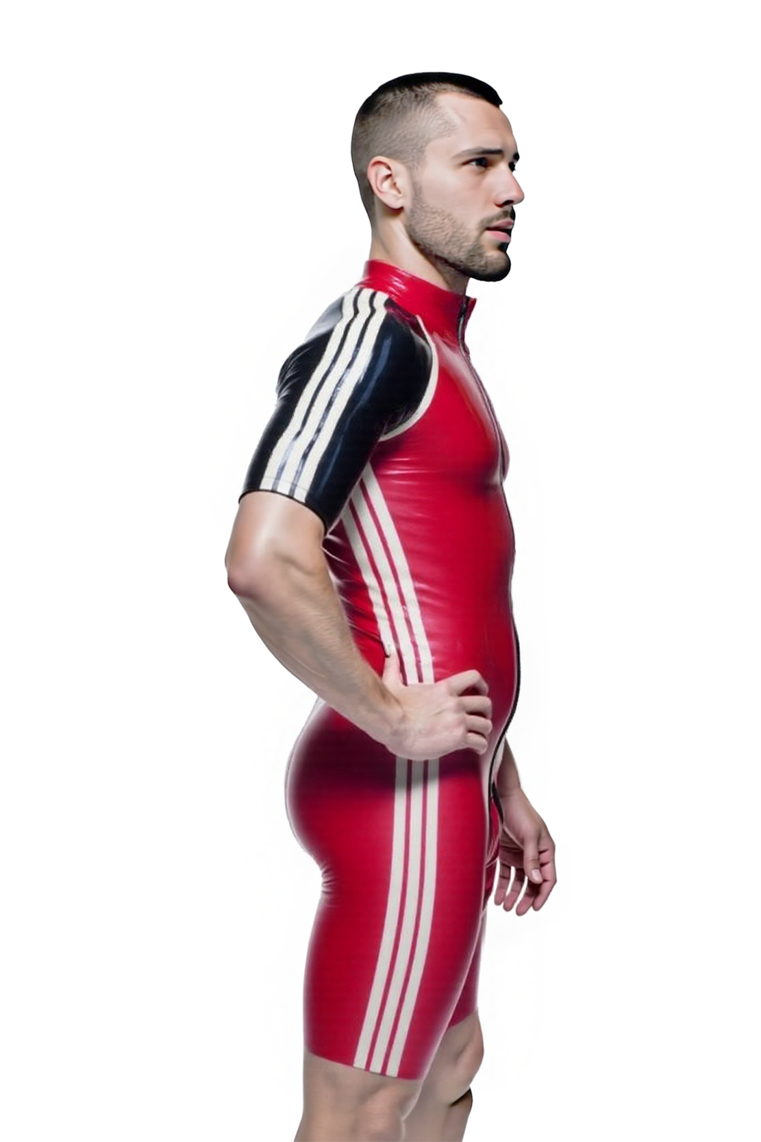 Joylgbt Men's High-Gloss Red & Black Short Sleeve Jumpsuit