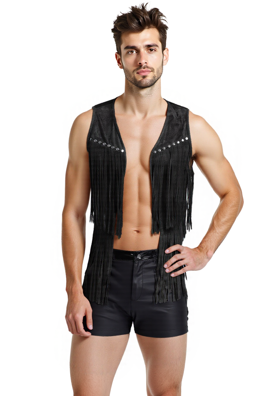 Joylgbt Men's Black Fringe Vest 