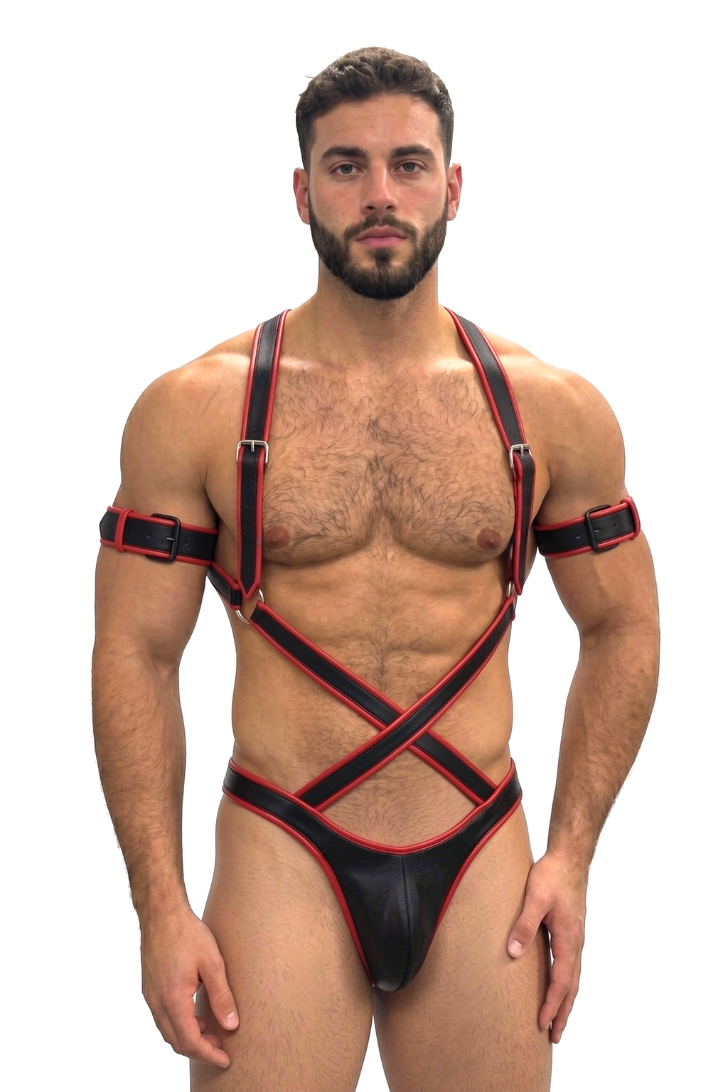Joylgbt Black Red Cross-Strap Bodysuit Thong