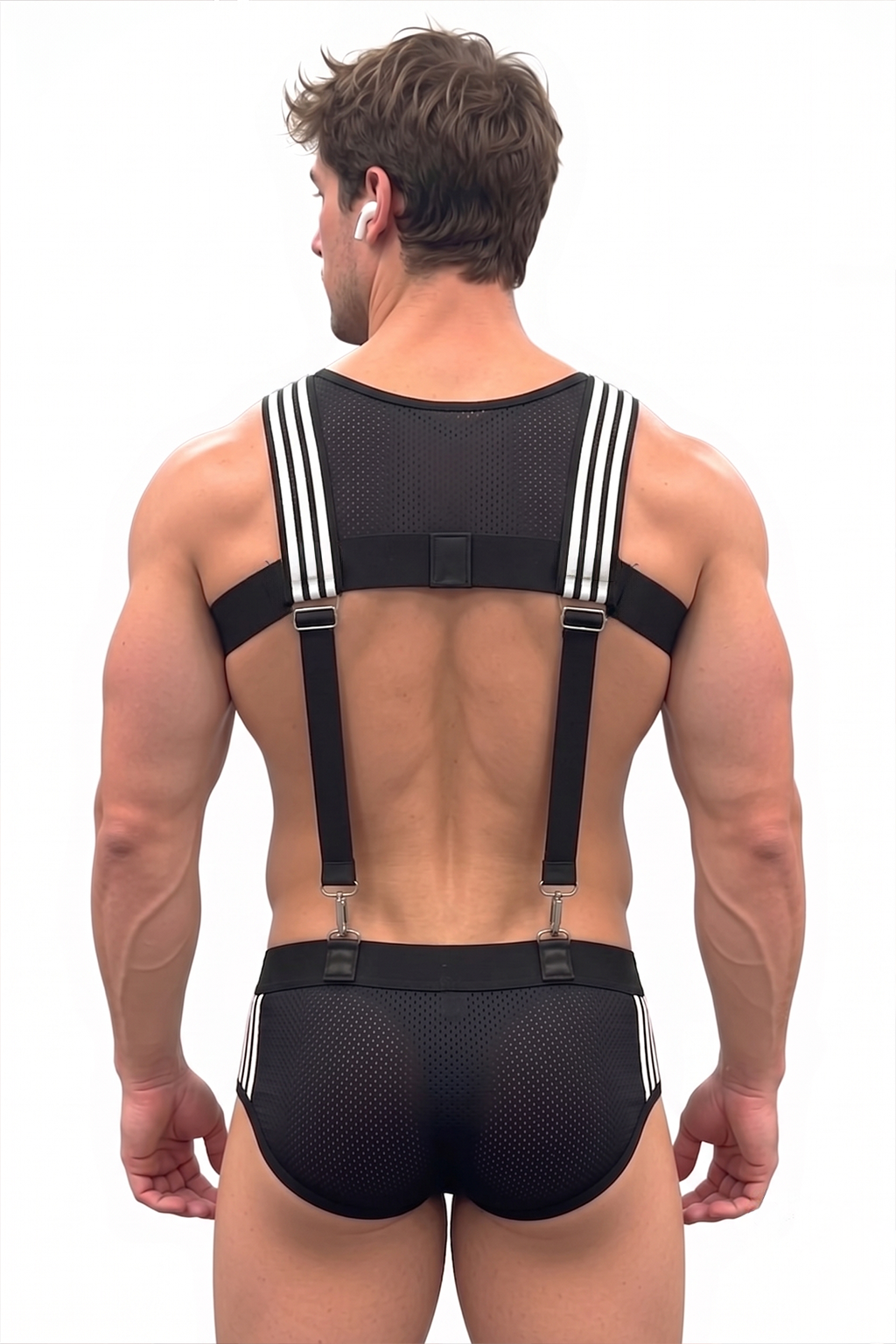 Joylgbt Black & White Striped Suspender Harness Set