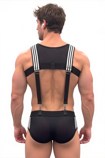 Joylgbt Black & White Striped Suspender Harness Set