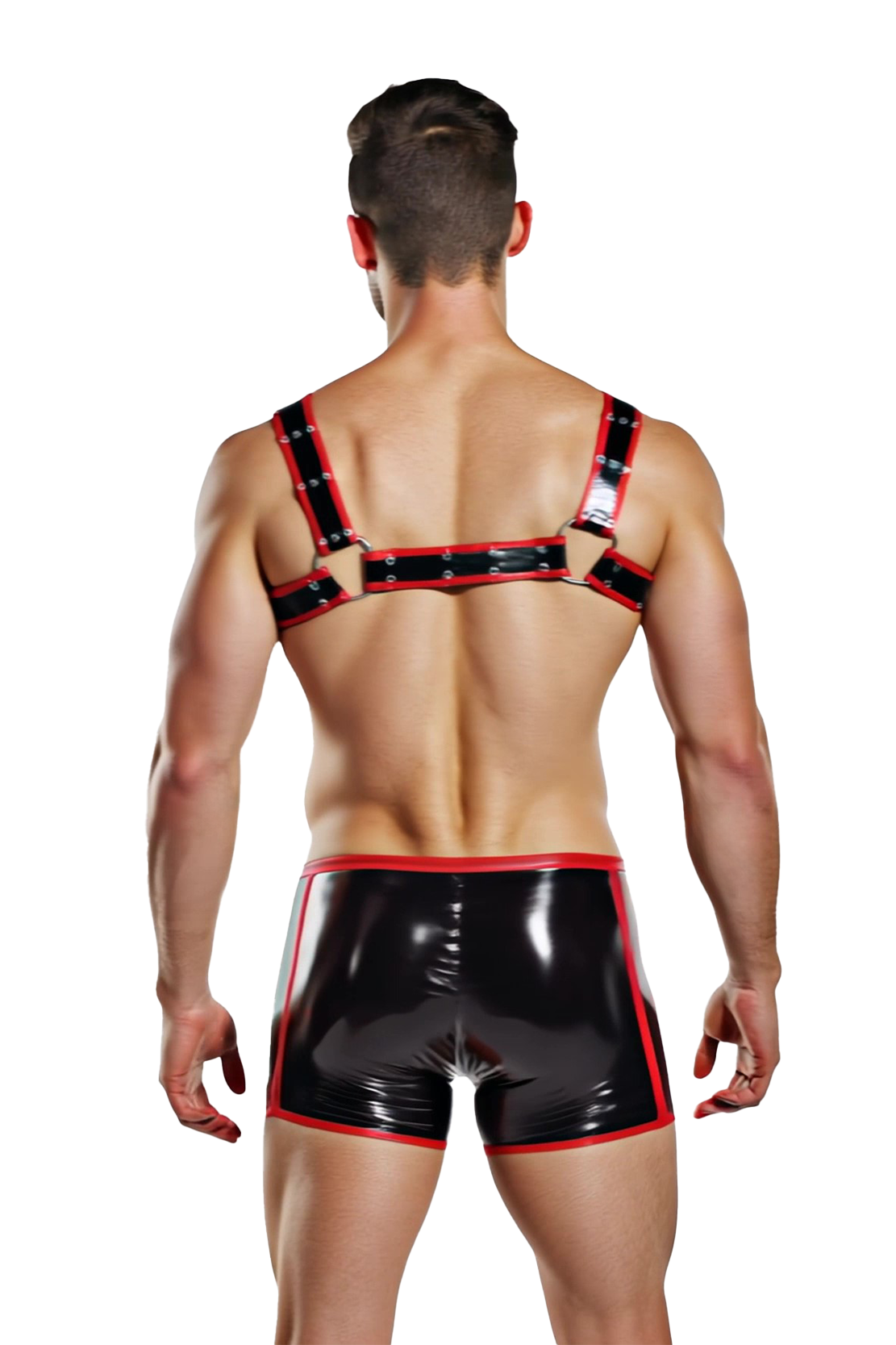Joylgbt Men's Red & Black Patent-Look Harness Set