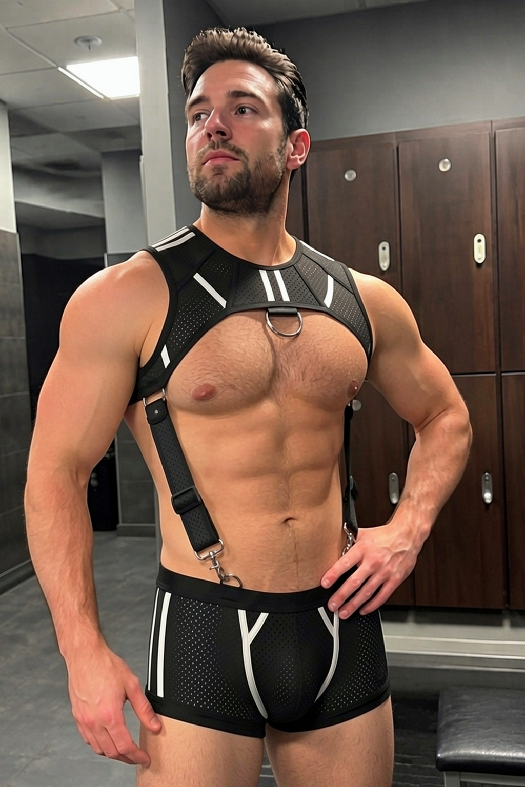 Joylgbt Black Grey Mesh Ring Harness Boxer Set