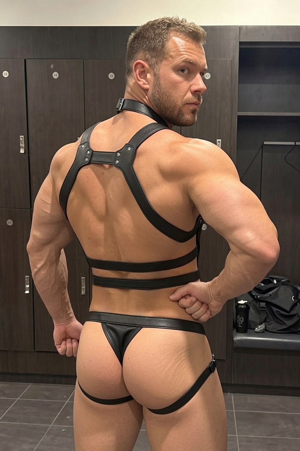 Joylgbt Men’s Black High-Neck Strappy Harness Bodysuit Thong