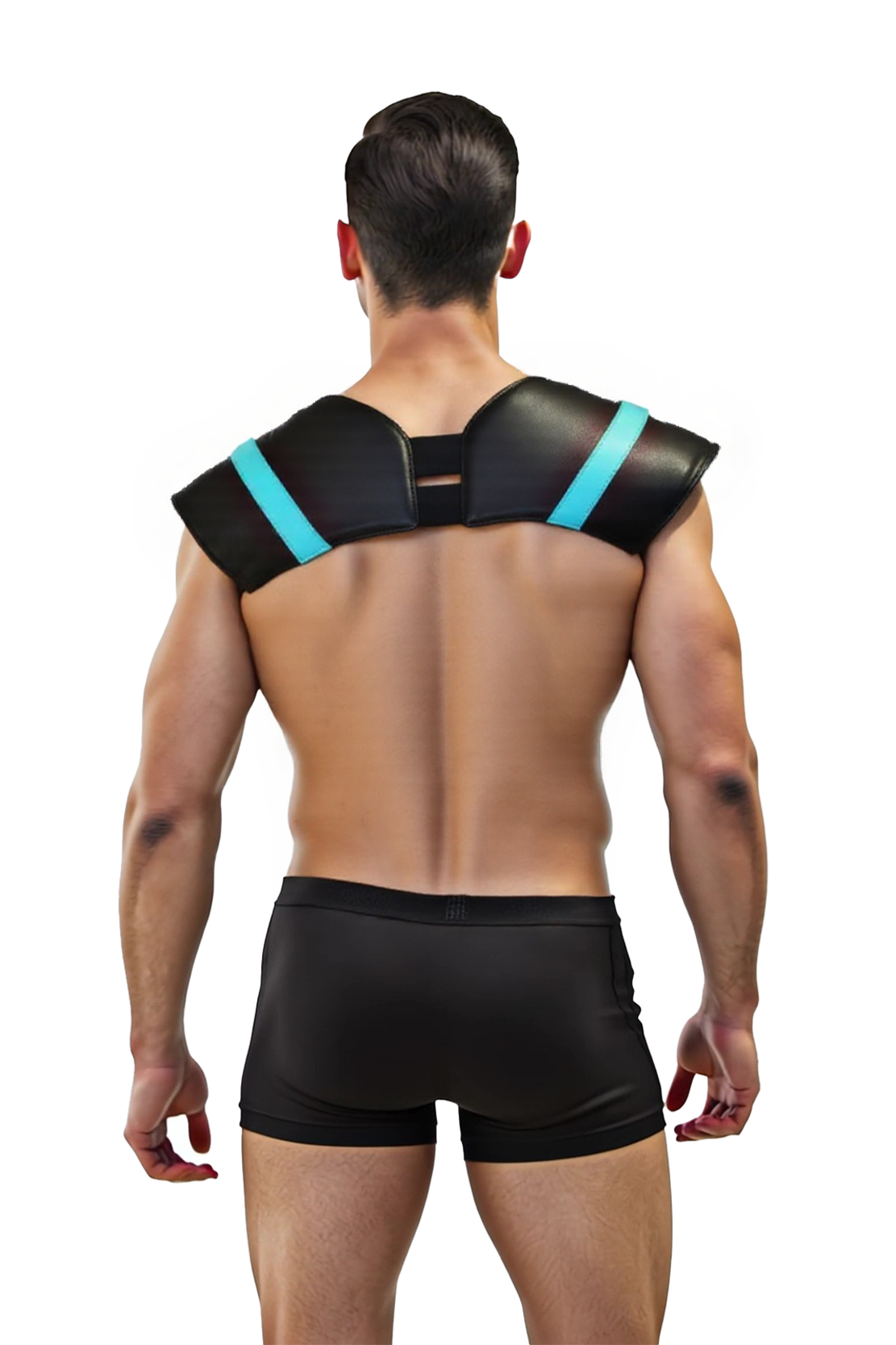 Men's Faux Leather Shoulder Harness with Blue Accents - Lace-Up Chest Design