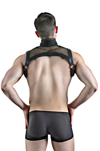 Men's Faux Leather & Mesh Chest Harness with Collar