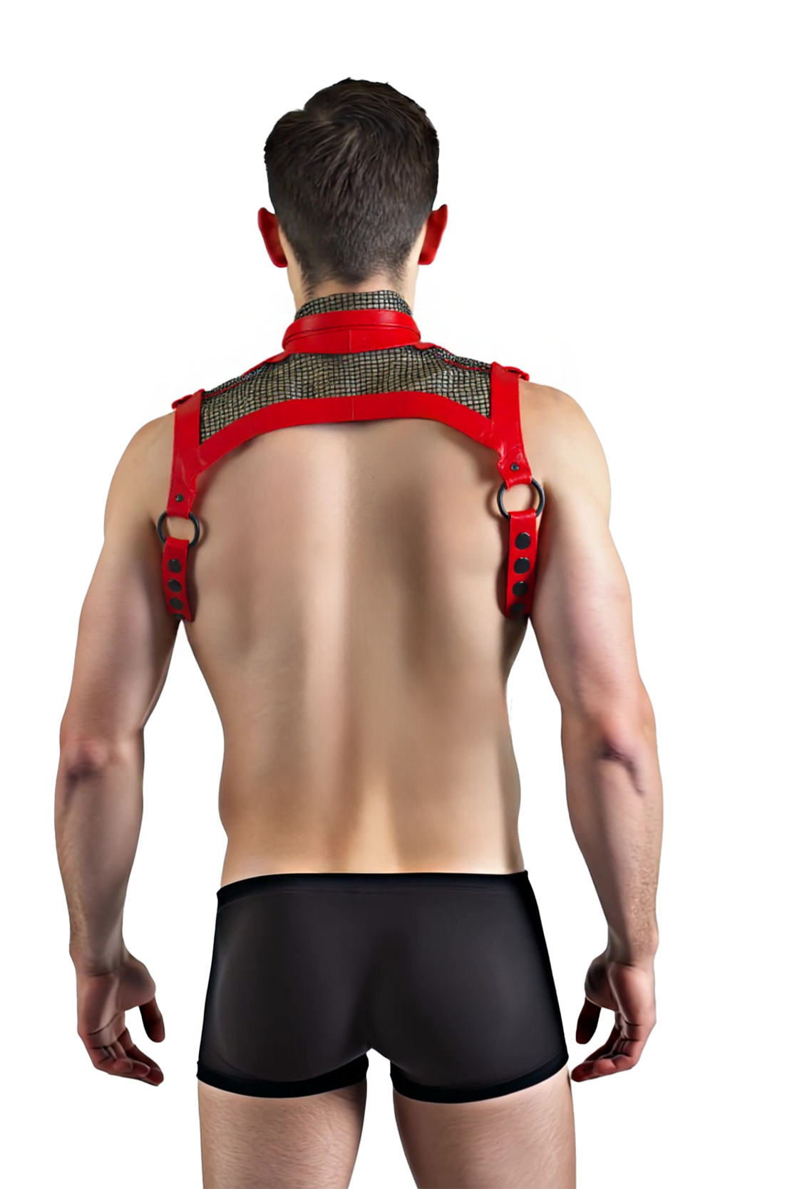 Men's Faux Leather & Mesh Chest Harness with Collar