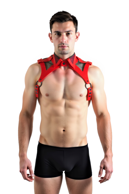 Men's Faux Leather & Mesh Chest Harness with Collar