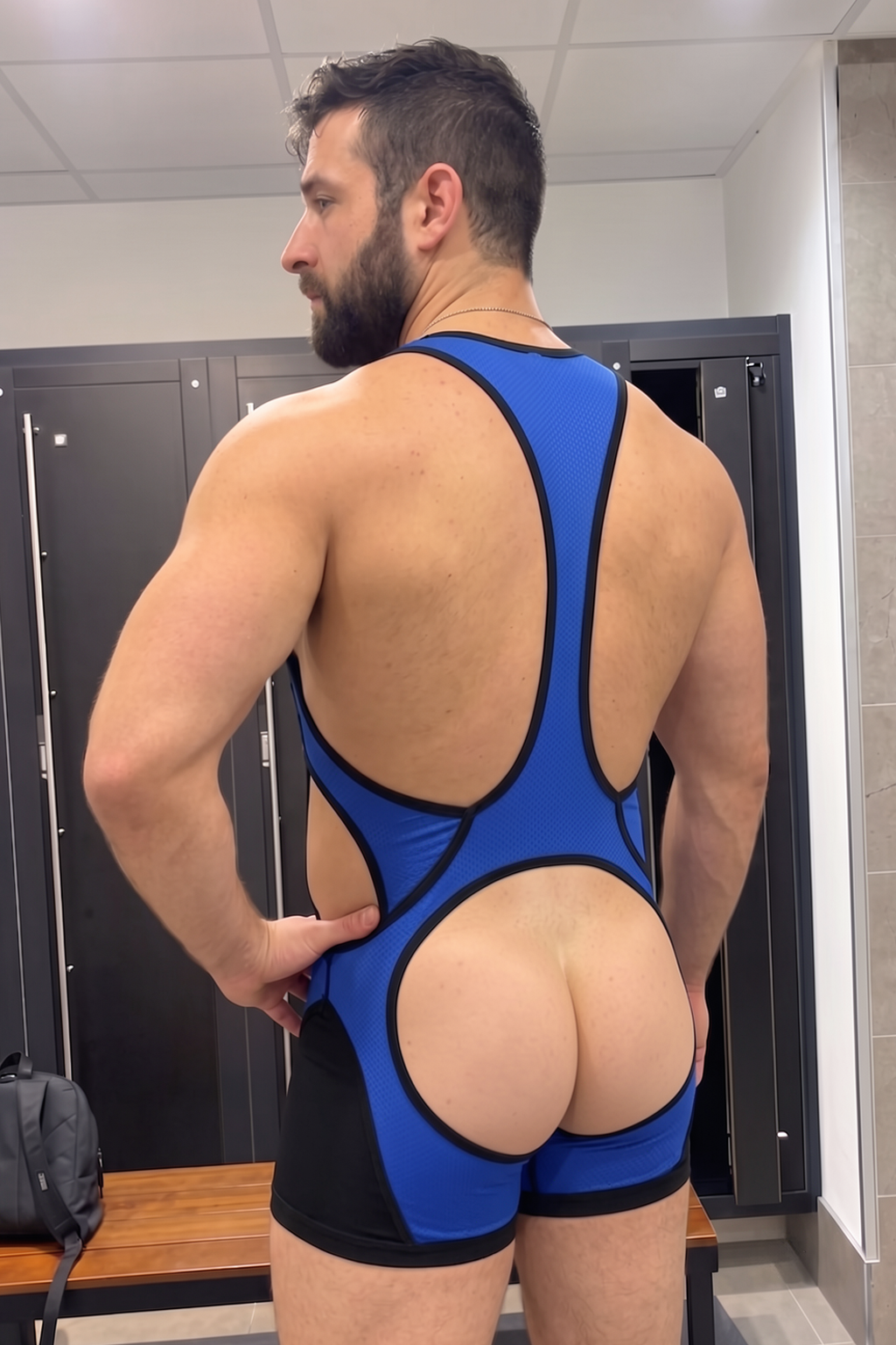 Joylgbt Blue Black Zip-Front One-Piece Shorts