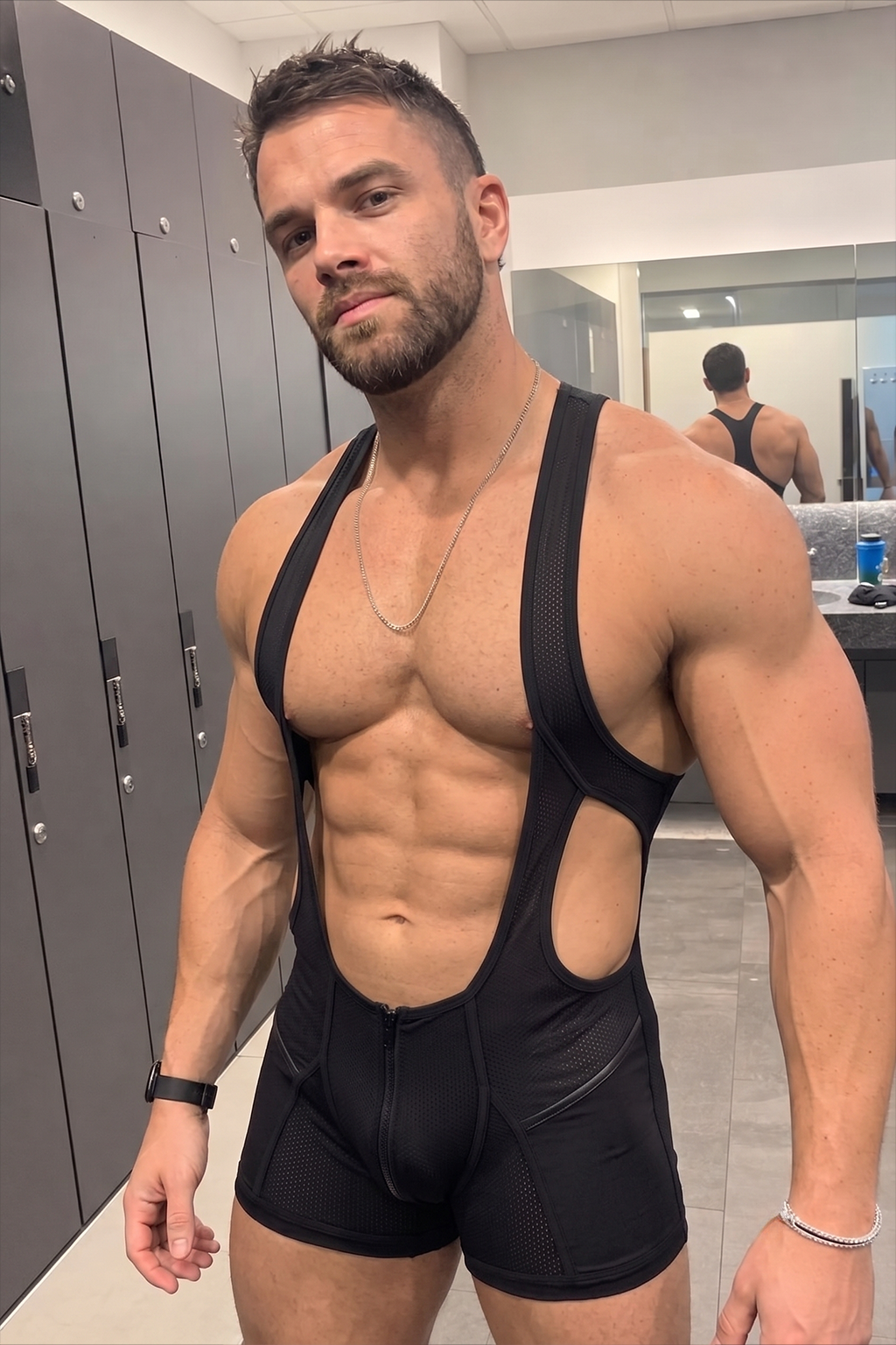 Joylgbt Blue Black Zip-Front One-Piece Shorts