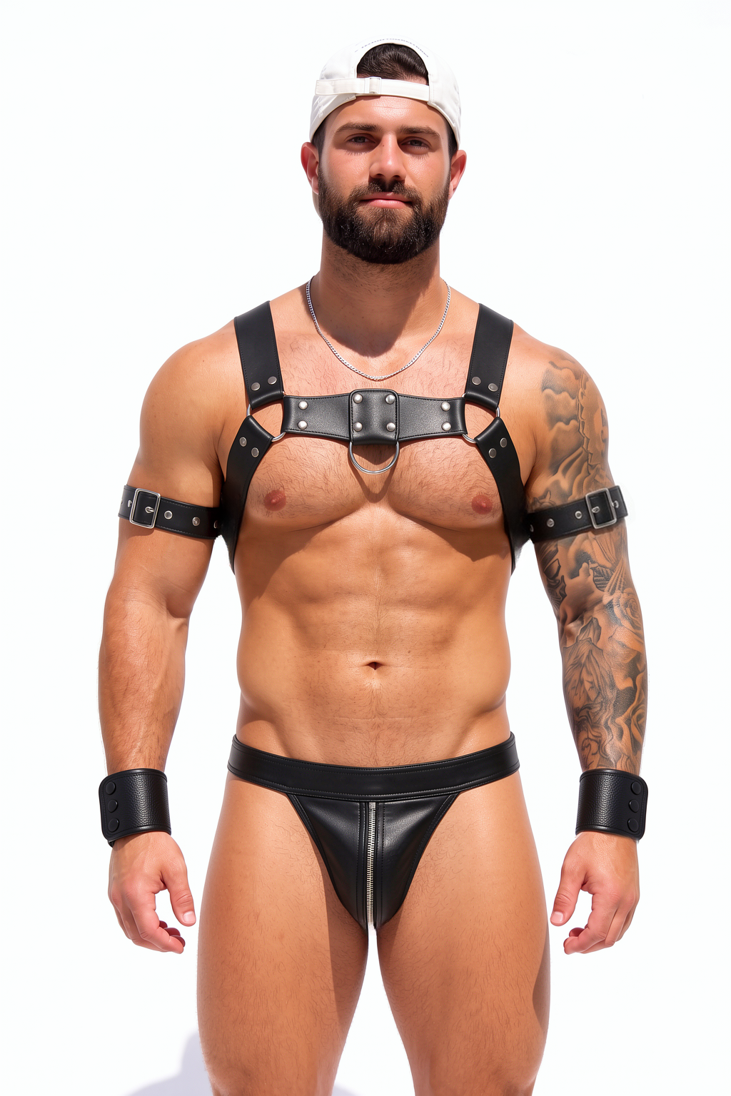 Joylgbt Black Ring Harness Zip Thong Set