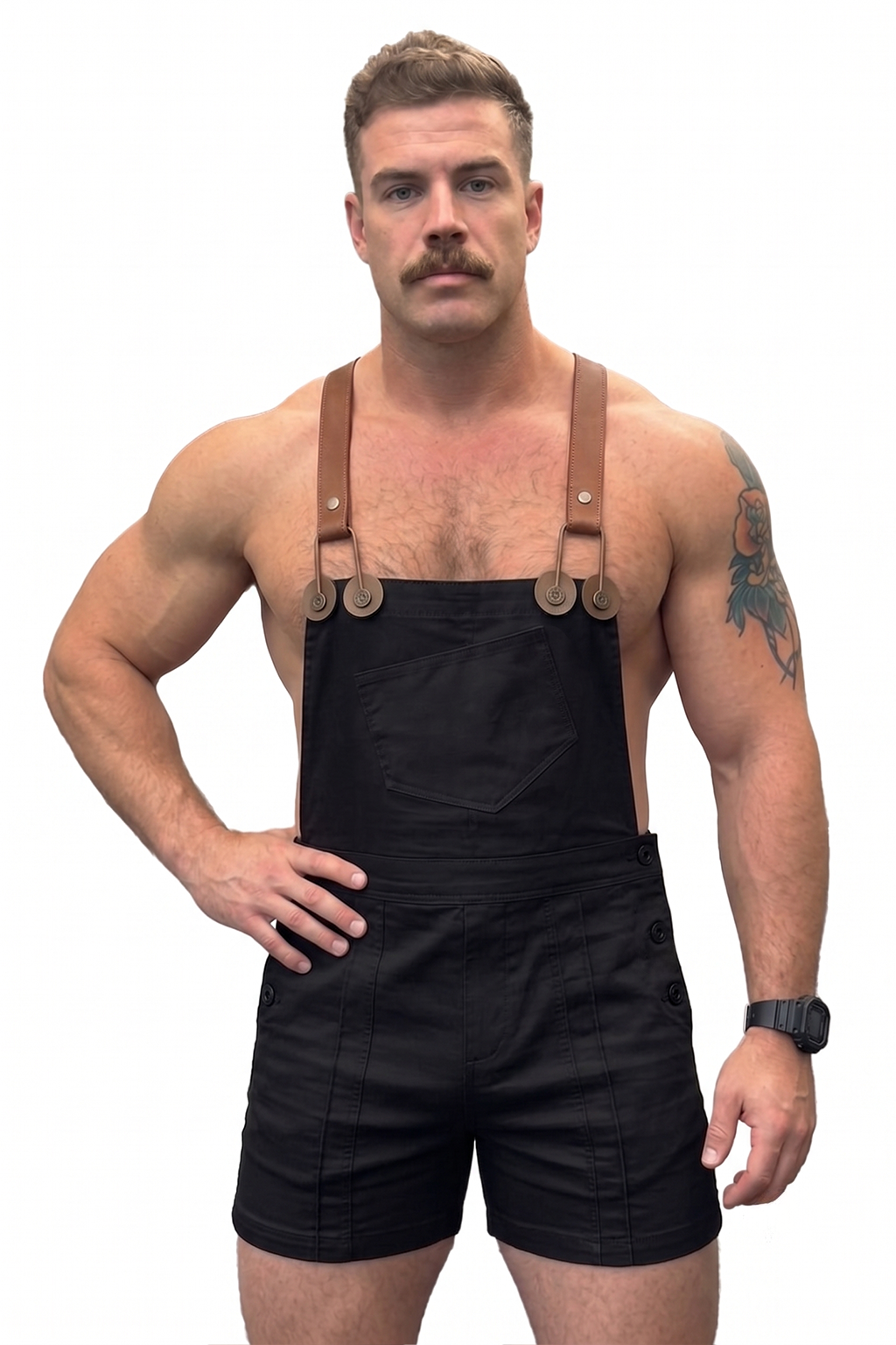 Joylgbt Men's Khaki Utility Slim-Fit Bib Short Romper