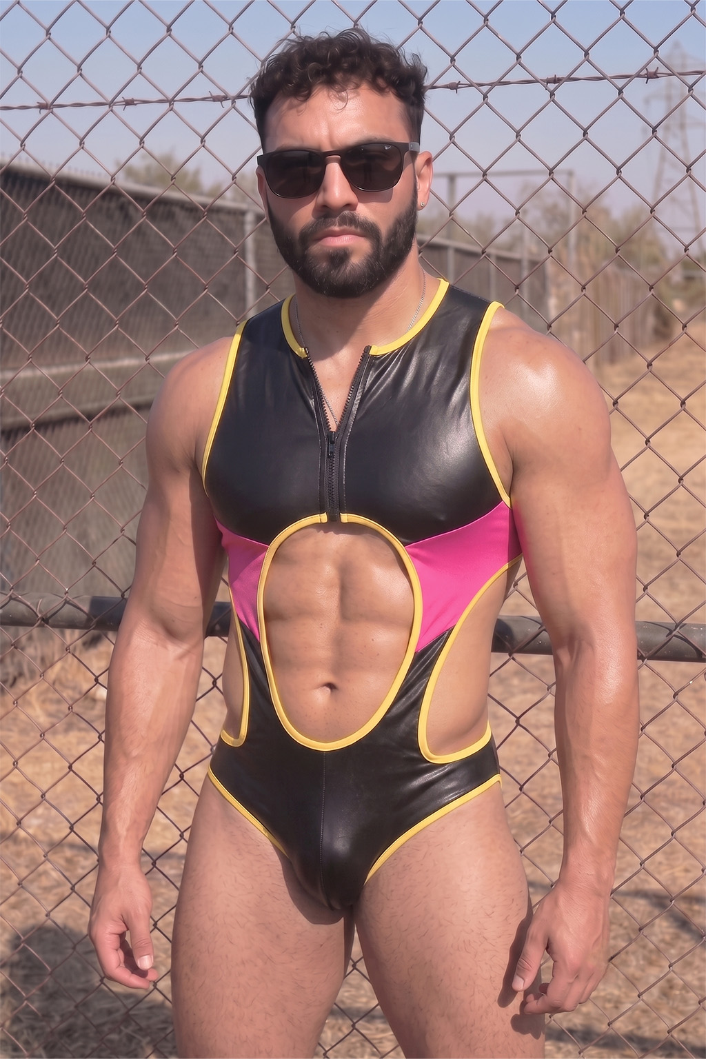 Joylgbt Men’s Color Block Cut-Out Zip Bodysuit