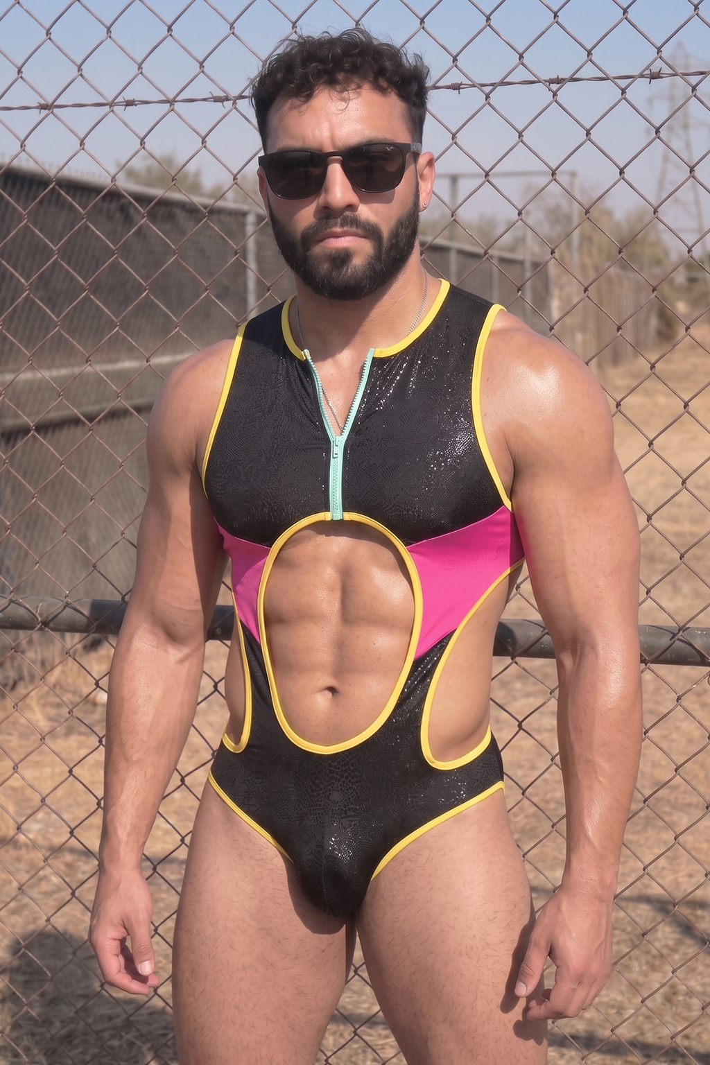 Joylgbt Men’s Color Block Cut-Out Zip Bodysuit