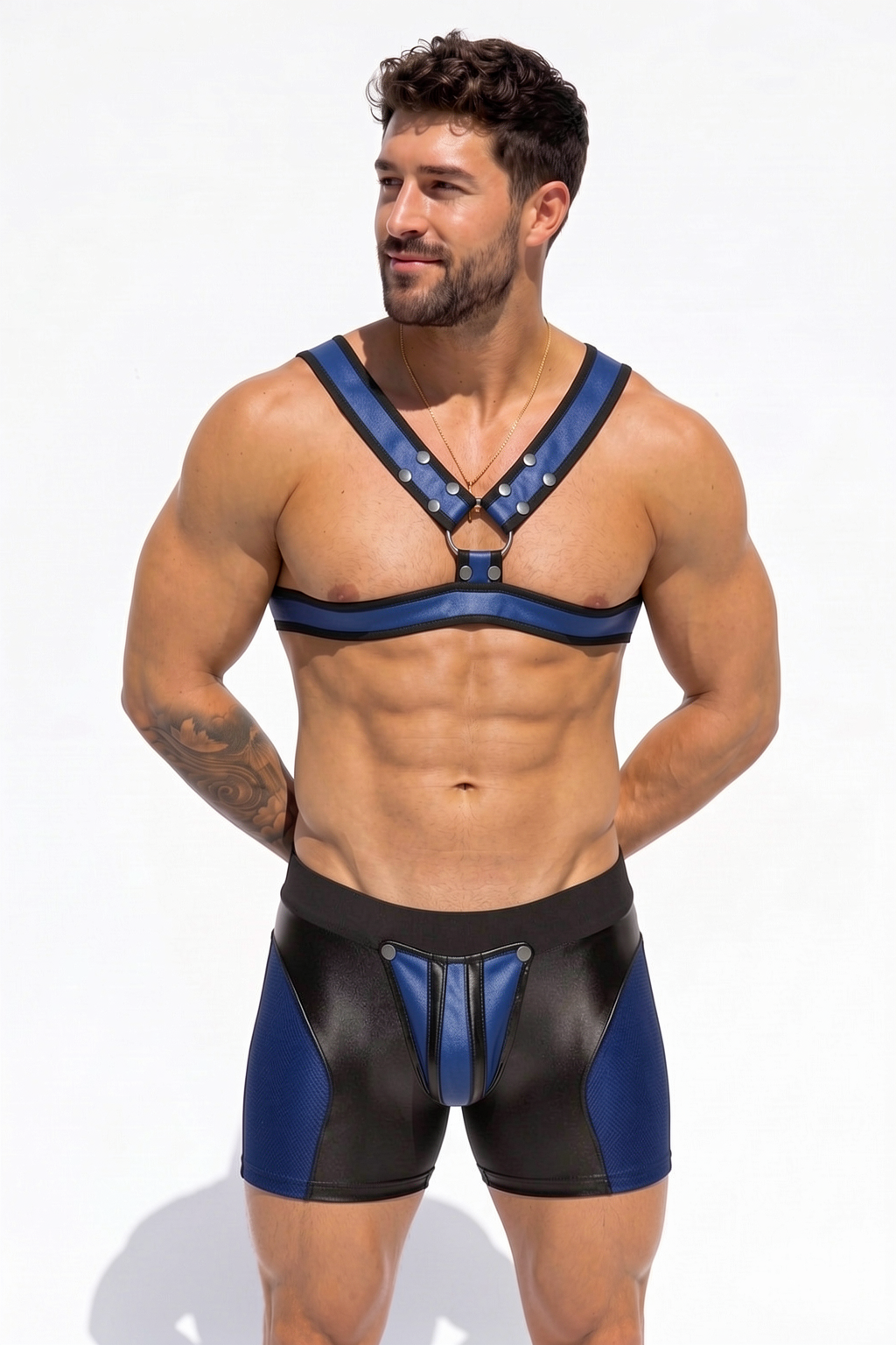 Joylgbt Men’s Blue Black Harness Shorts Set