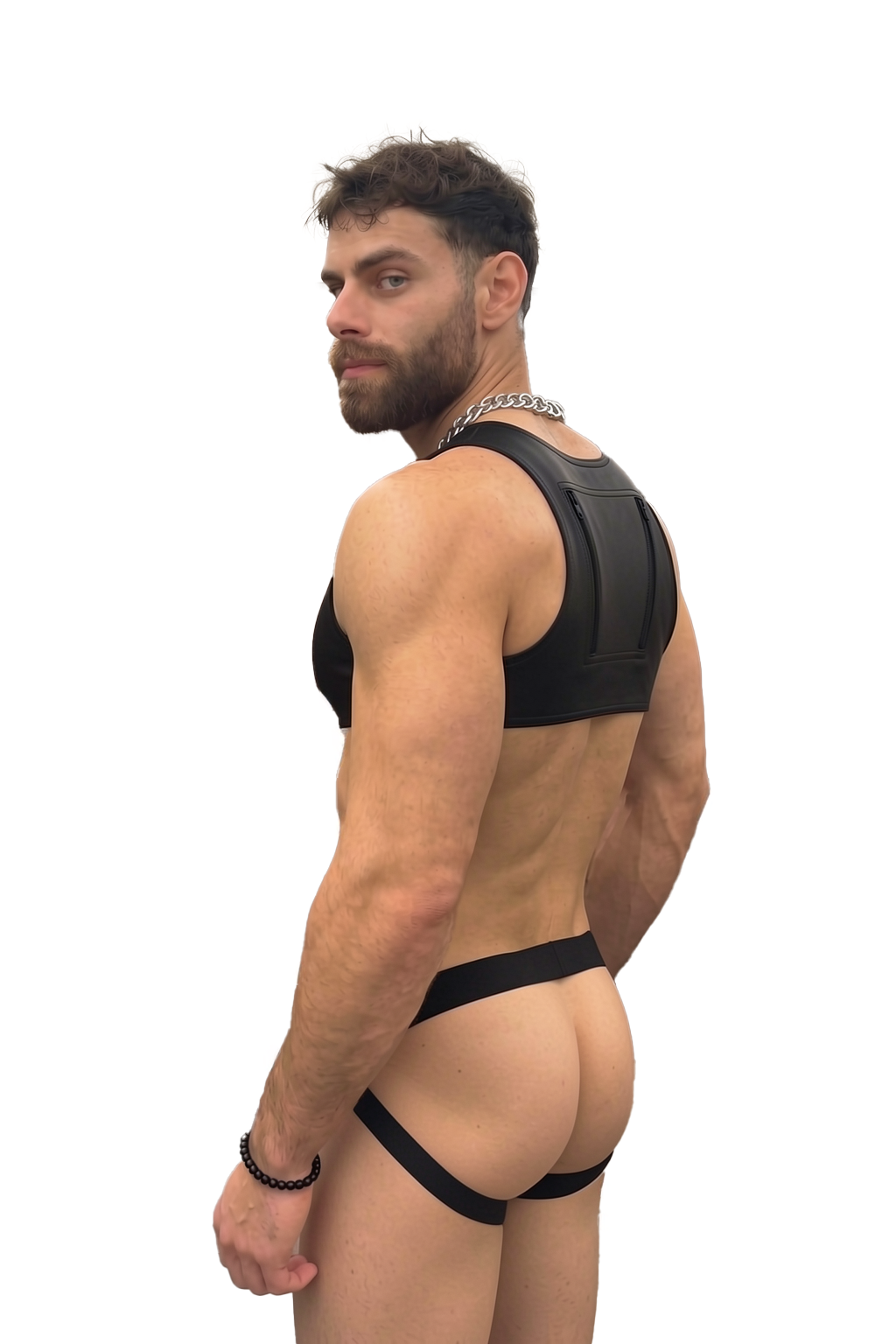Joylgbt Men’s Black Faux Leather Harness Brief Set