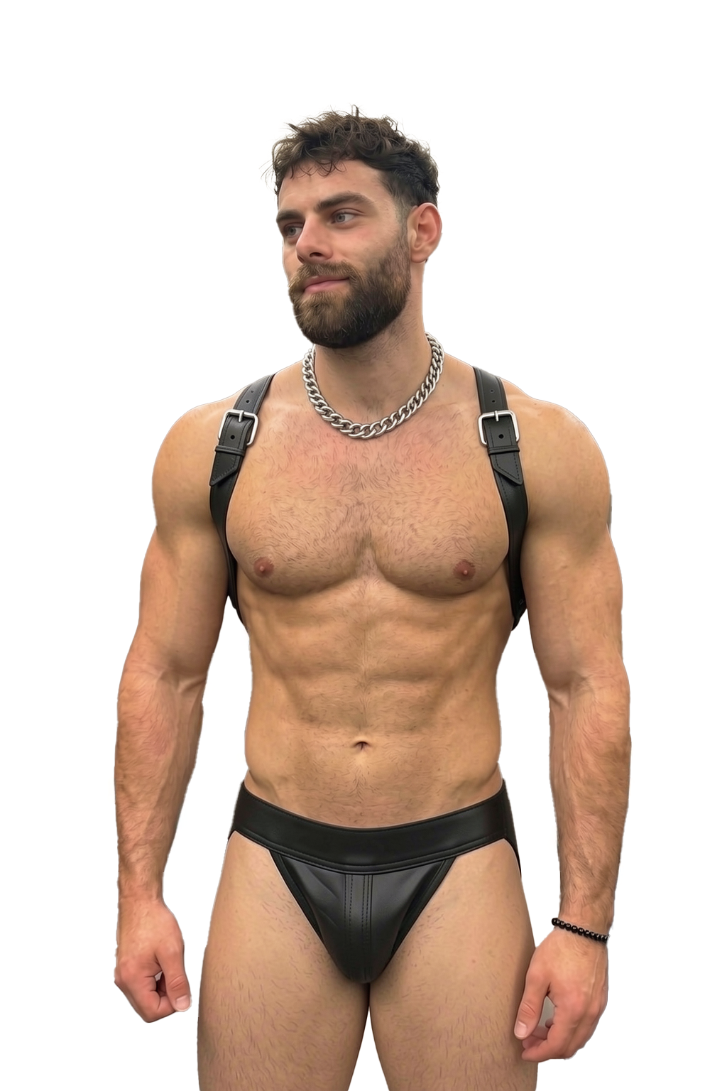 Joylgbt Men’s Black Faux Leather Harness Brief Set