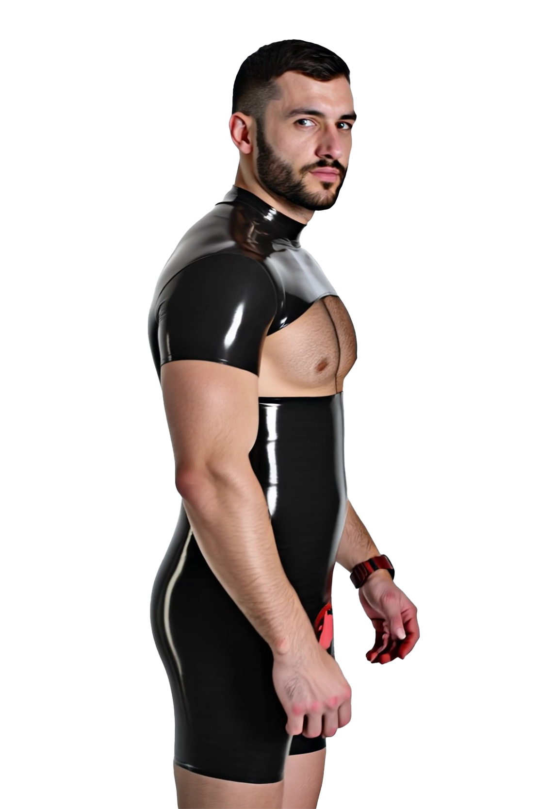 Men’s Faux Leather Bodysuit with Open Chest & Rear Cutout | JoyLGBT