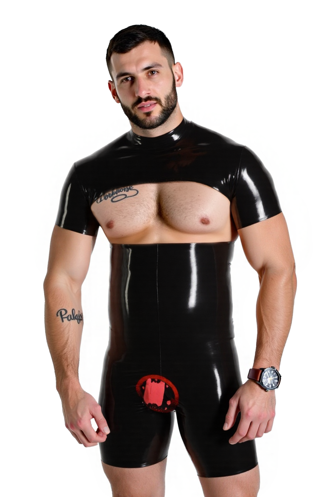 Men’s Faux Leather Bodysuit with Open Chest & Rear Cutout | JoyLGBT