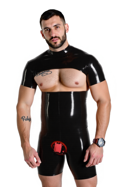 Men’s Faux Leather Bodysuit with Open Chest & Rear Cutout | JoyLGBT