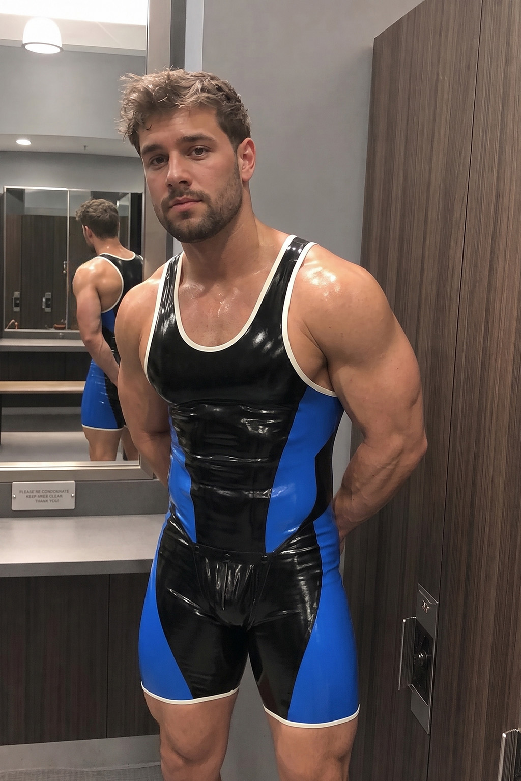 Joylgbt Men’s Blue Black Glossy Color Block Singlet Shorts
