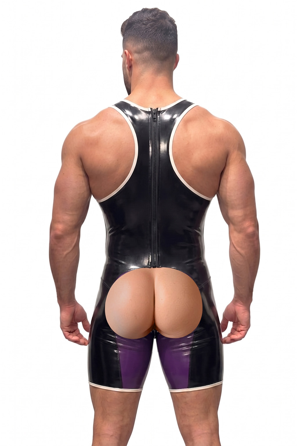 Joylgbt Men’s Purple Black Glossy Color Block Singlet Shorts