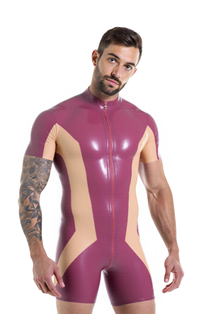 Joylgbt Stylish Color-Block PU Leather Zipper Bodysuit