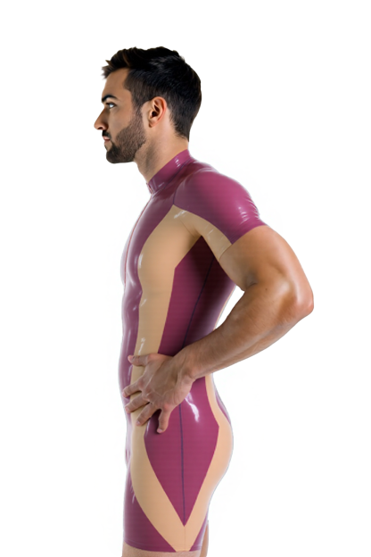 Joylgbt Stylish Color-Block PU Leather Zipper Bodysuit