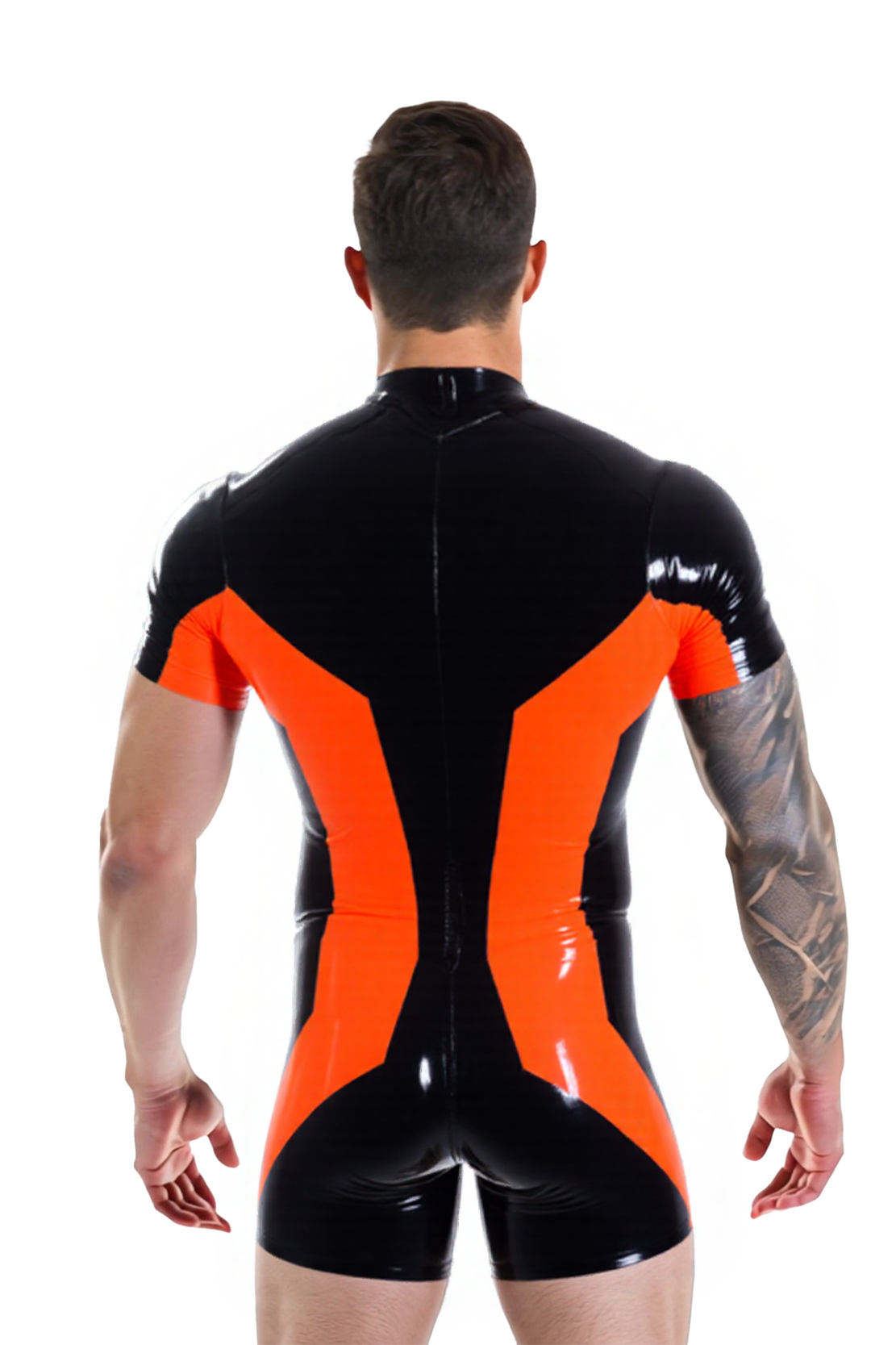 Joylgbt Stylish Color-Block PU Leather Zipper Bodysuit