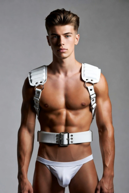 Men’s White Armor-Inspired Harness Belt Set