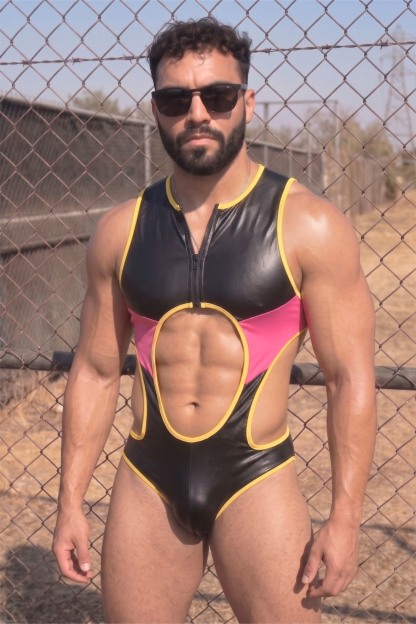 Joylgbt Men’s Color Block Cut-Out Zip Bodysuit