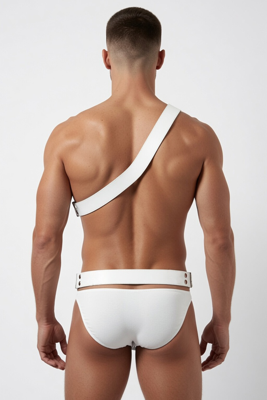 Joylgbt Men’s One-Shoulder Faux Leather Harness Brief Set
