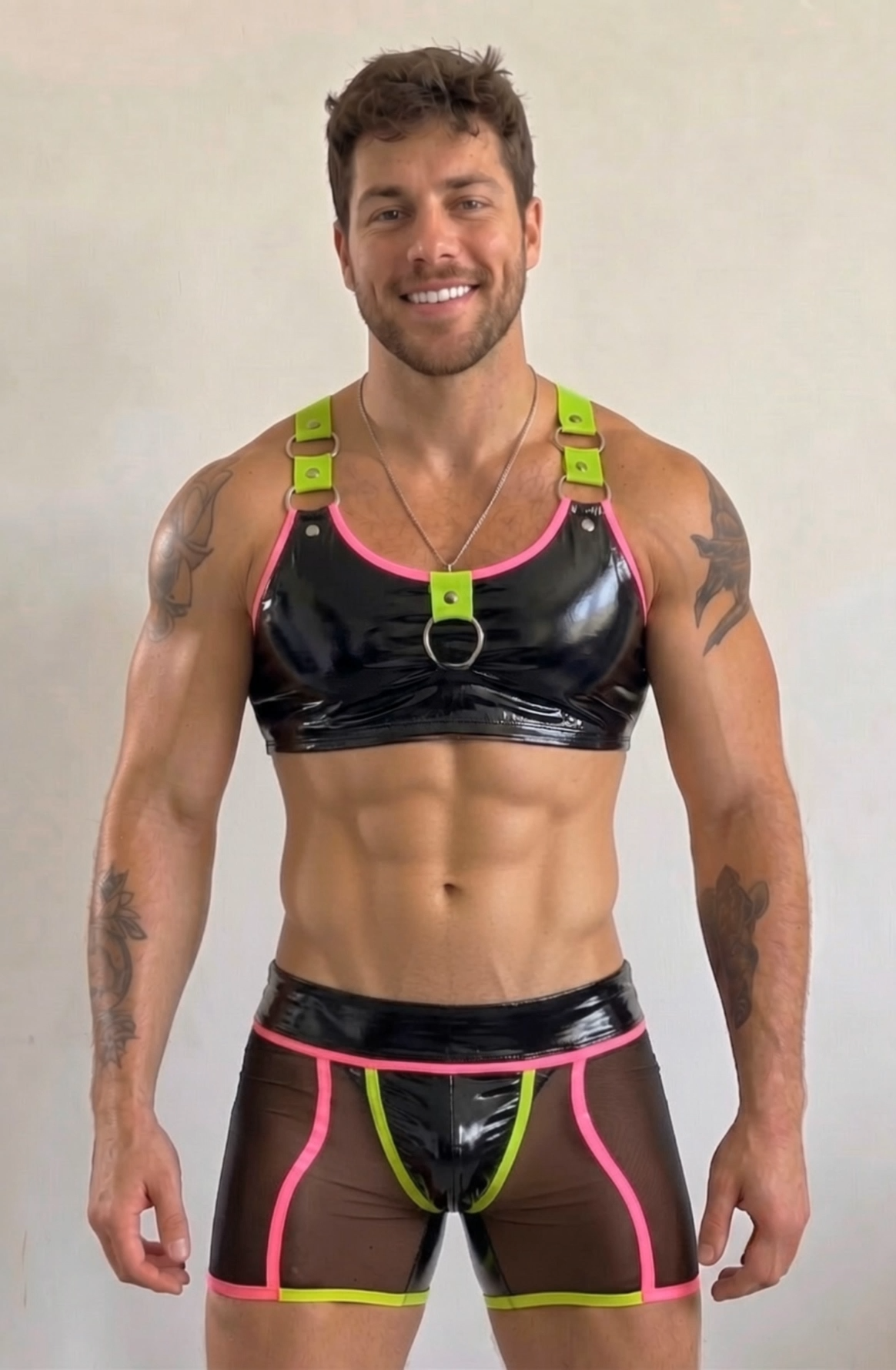 Neon Contrast Tech Harness & Shorts Set