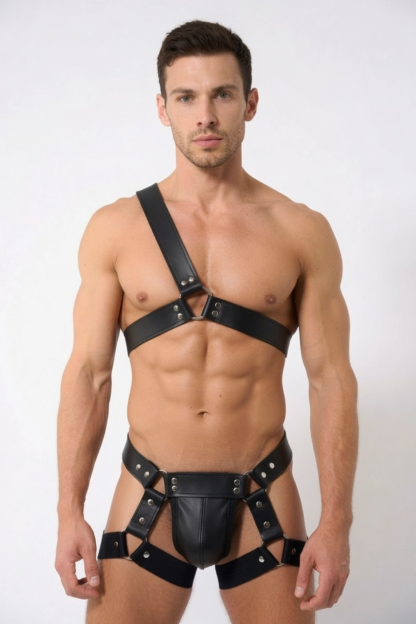 Joylgbt Men’s Black Red One-Shoulder Harness Leg Strap Set
