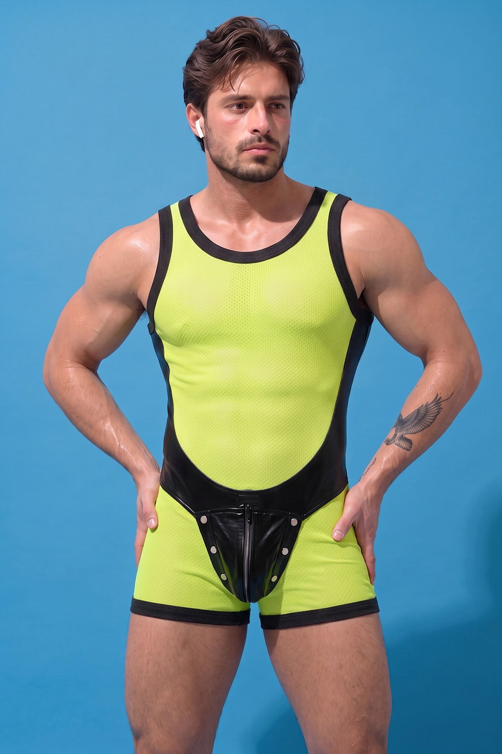 Joylgbt Men’s Neon Green Bodysuit Shorts