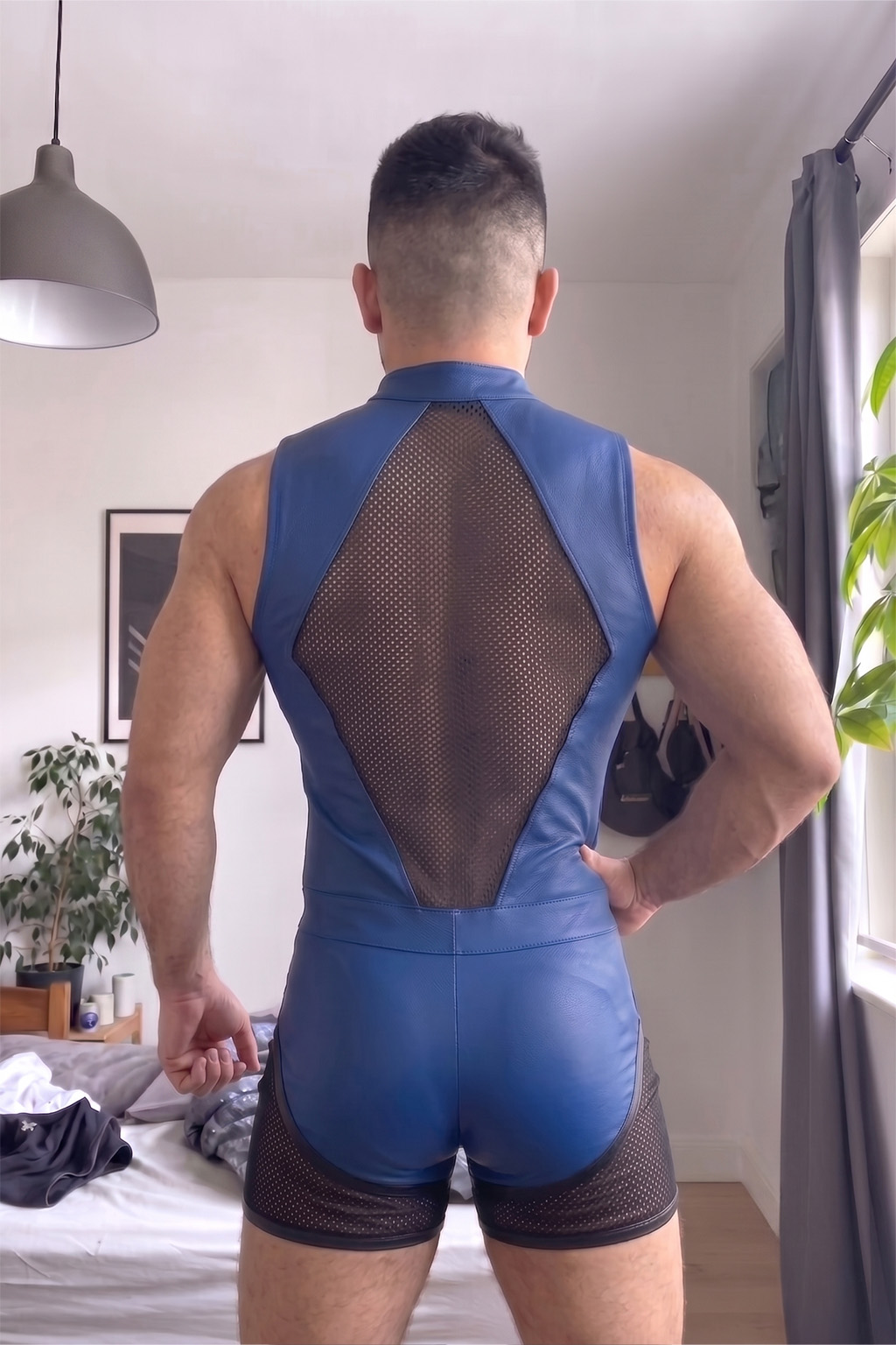 Joylgbt Men’s Blue Black Mesh Bodysuit Shorts