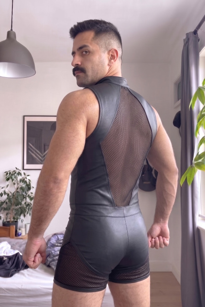 Joylgbt Men’s Blue Black Mesh Bodysuit Shorts