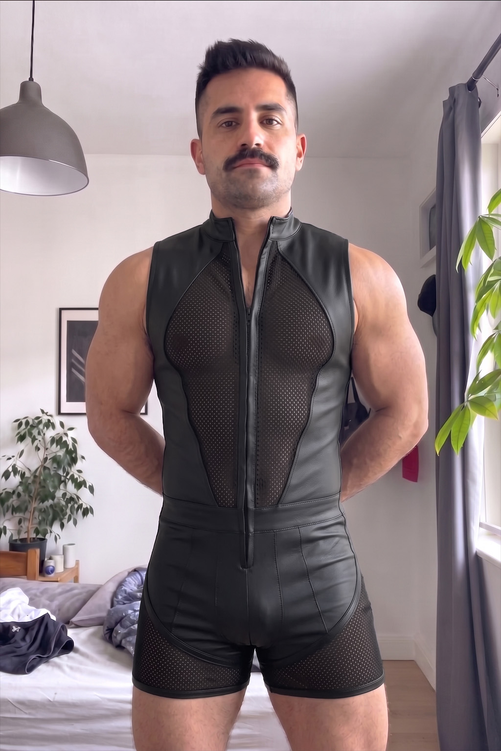 Joylgbt Men’s Blue Black Mesh Bodysuit Shorts