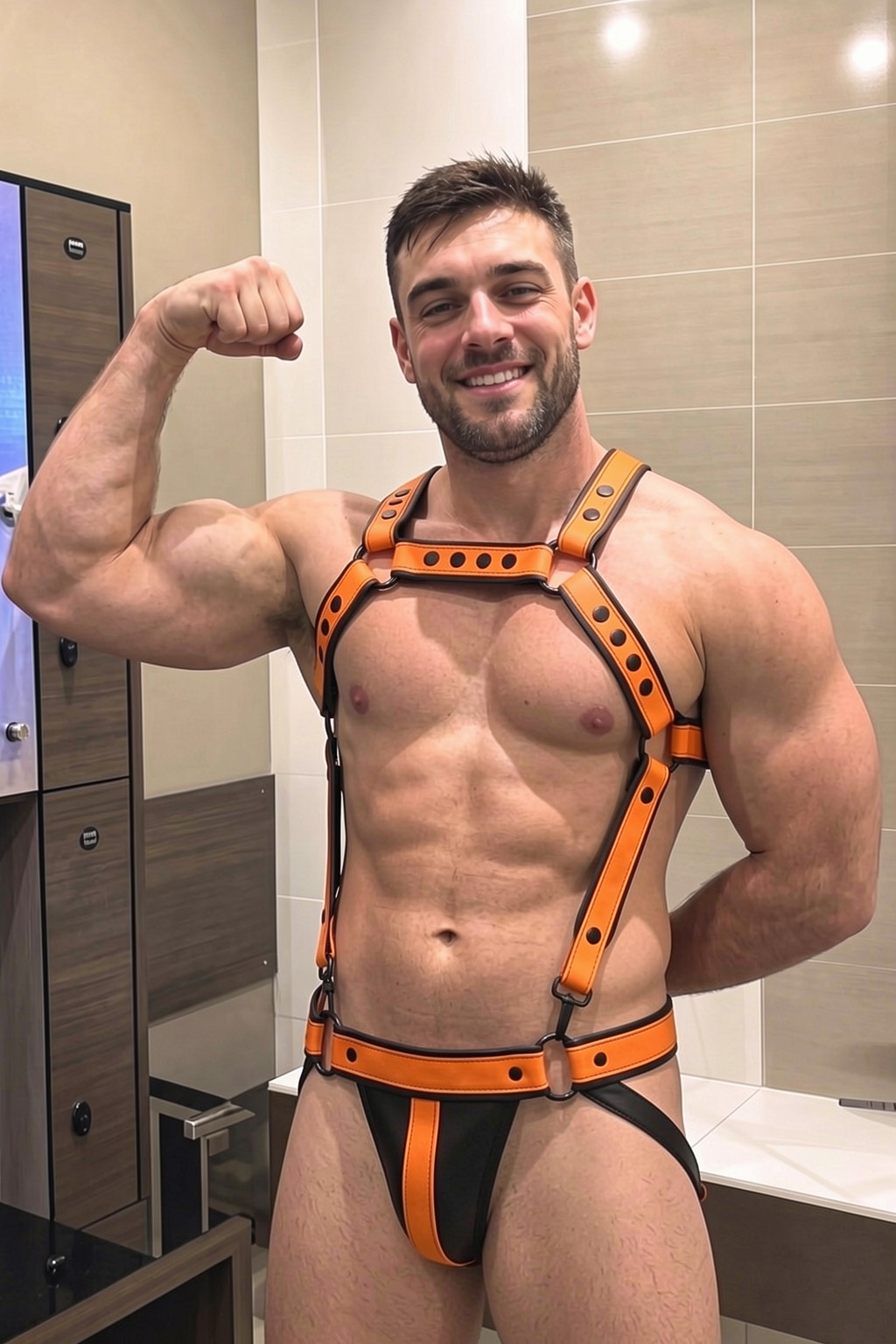 Joylgbt Men’s Orange Black Harness Briefs