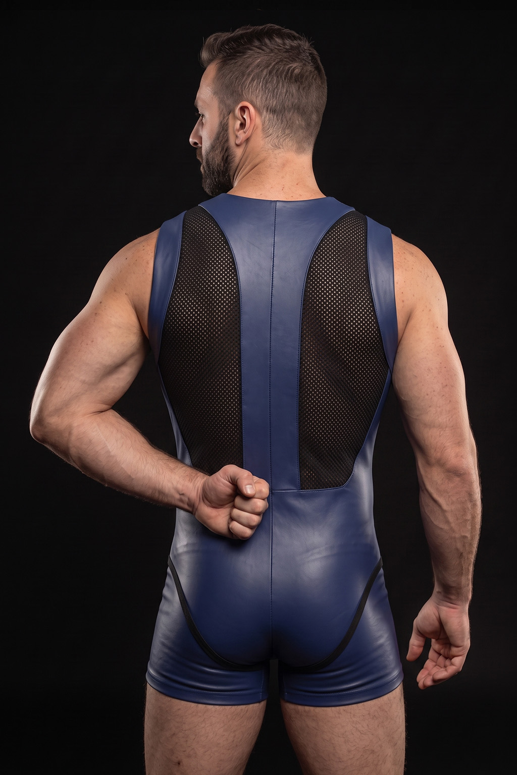 Joylgbt Men’s Blue Black Mesh Bodysuit Shorts